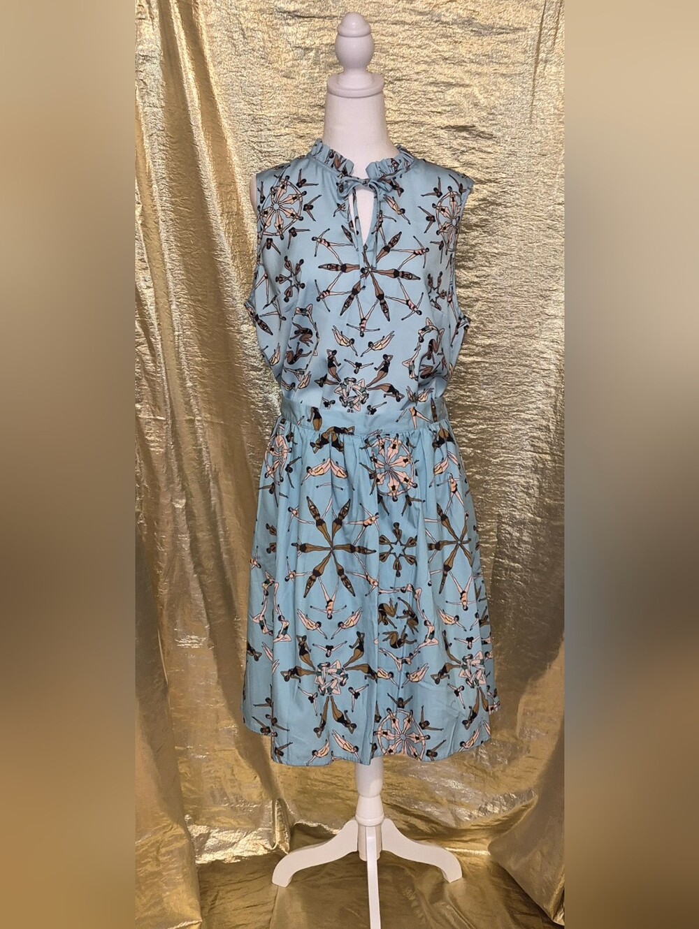 ModCloth Sleeveless Light Blue Print Skirt and Matching Top